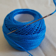 Size 8 perle cotton with a size 22 Chenille Spiral Eye Needle